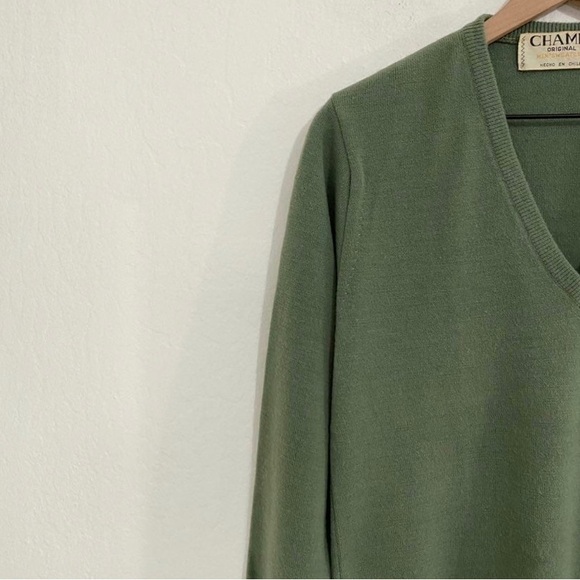 Chamir Original Vintage Men's 48 Green Deep V Neck Knit Sweater - Picture 3 of 7